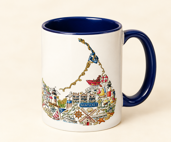 Our exclusive NANTUCKET MAP WITH MINI ICONS MUG