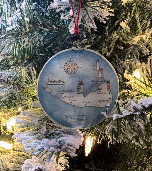 Blue Glass Map of the Island Ornament