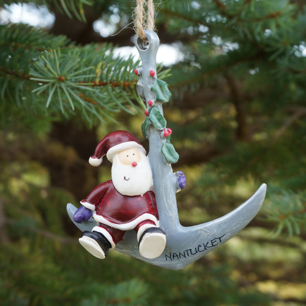 Nantucket Santa on Anchor Ornament