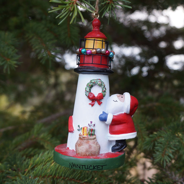 Nantucket Santa & Lighthouse Ornament